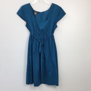 Orla Kiely Teal and Blue Polka Dot Cap Sleeveless Midi Tie Waist Dress Size 4